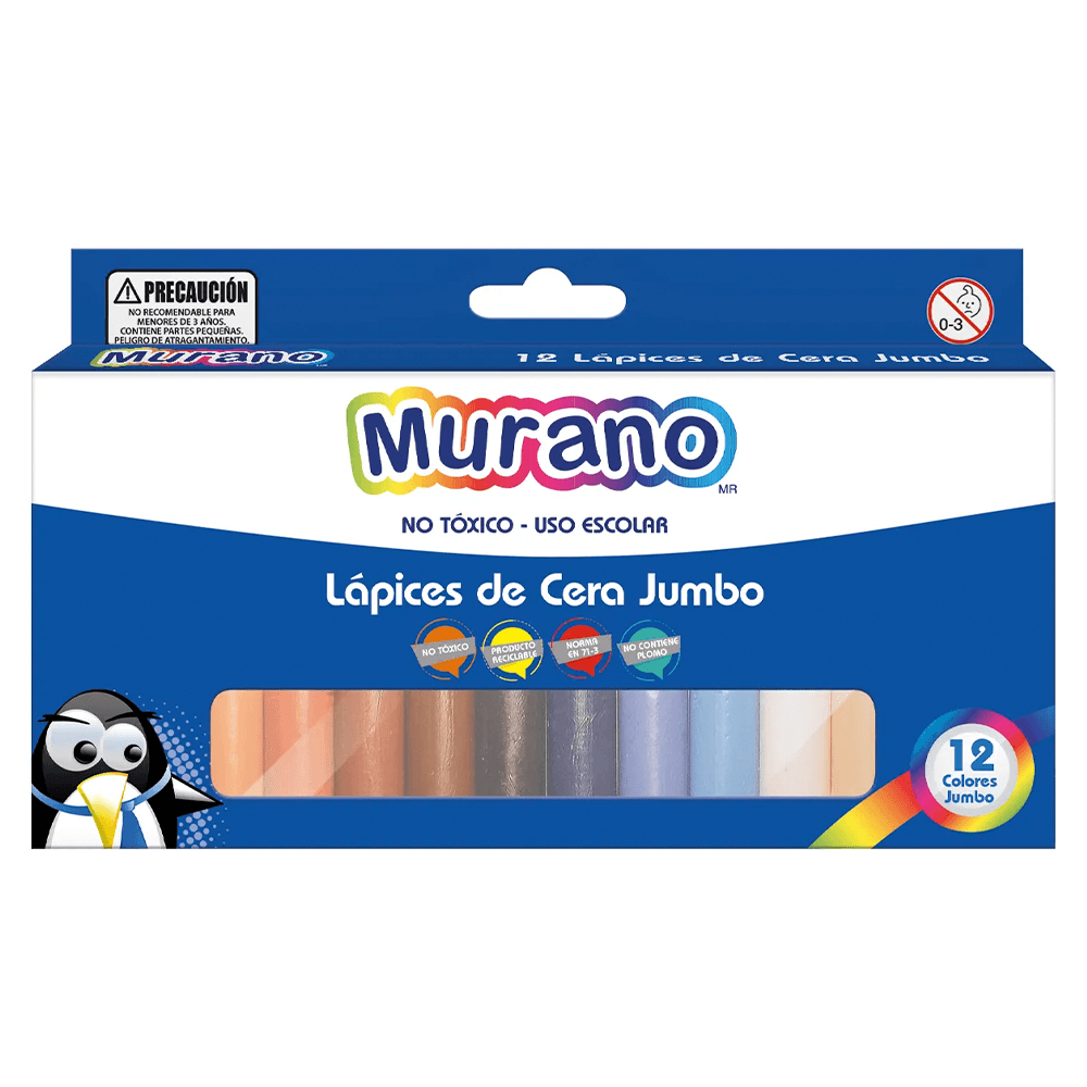 Lapices De Cera 12 Colores Jumbo Redondos  Murano