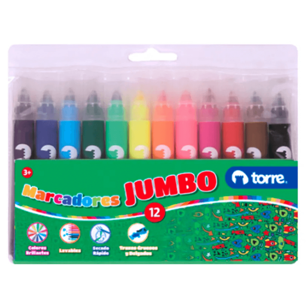Plumon Escolar Jumbo 12 Colores Torre