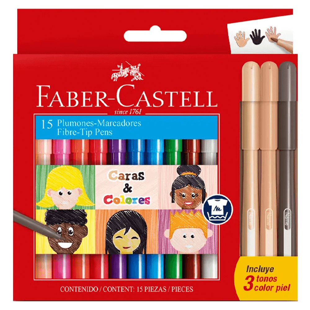 Plumon Escolar Punta Fina 15 Colores Faber Castell