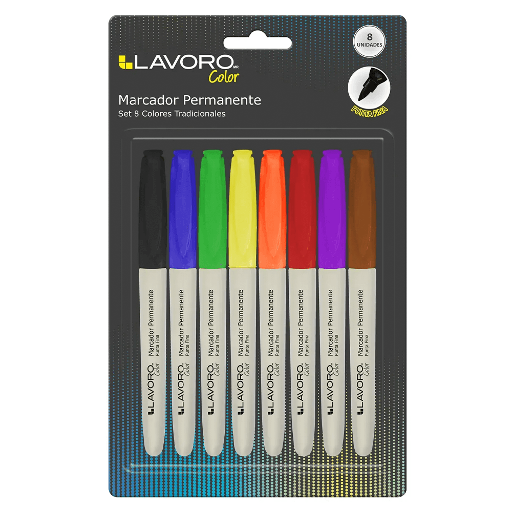 Marcador Permanente Desechable  8 Colores  Lavoro
