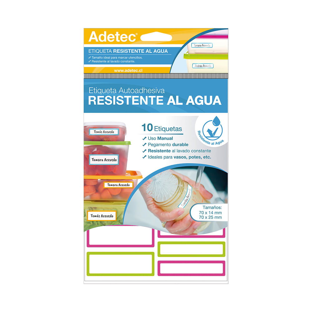 Etiqueta Adhesiva Escolar Resistente Al Agua 12 Laminas 70 x 15 Mm Adetec