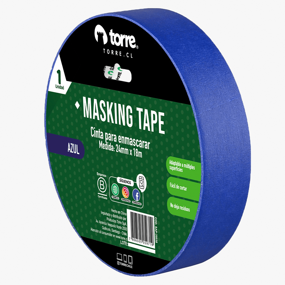 Cinta Enmascarar 24 Mm x 18 Mt Azul Torre