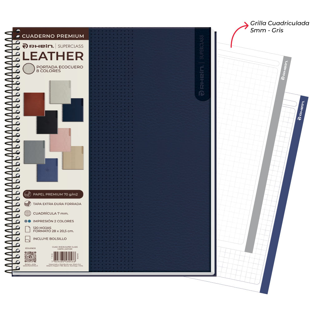 Cuaderno Especial Super Class 1/2 Oficio Leather 120 Hojas 5 Mm Rhein