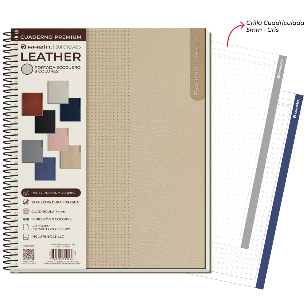 Cuaderno Especial Super Class 1/2 Oficio Leather 120 Hojas 5 Mm Rhein