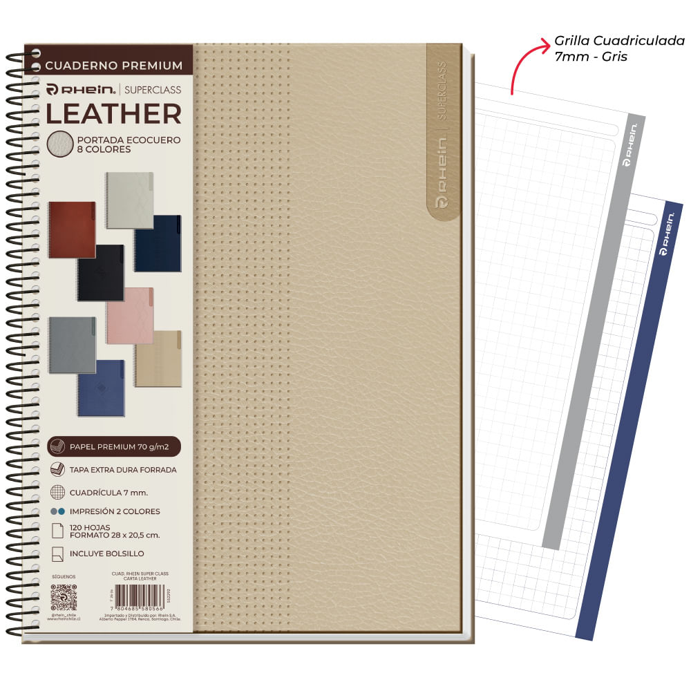 Cuaderno Especial Super Class Carta Leather 120 Hojas 7 Mm Rhein