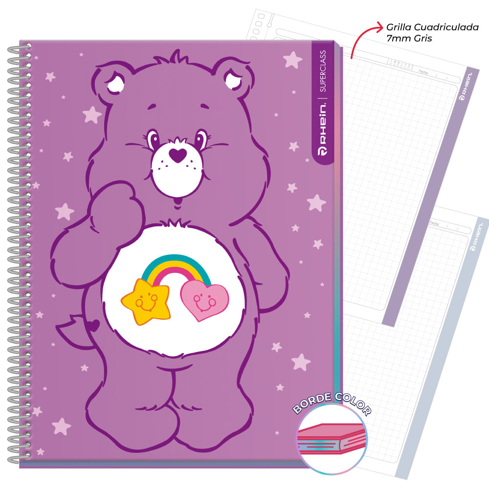 Cuaderno Especial Super Class Carta Care Bears 120 Hojas Cuadros 7 Mm 70 Gr Rhein