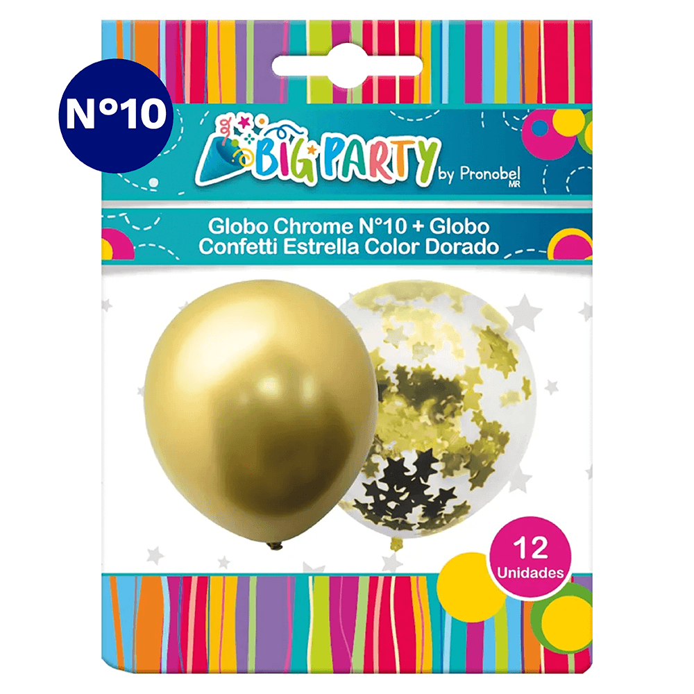 Pack Globo Chrome Dorado + Confeti Estrella Dorada Big Party
