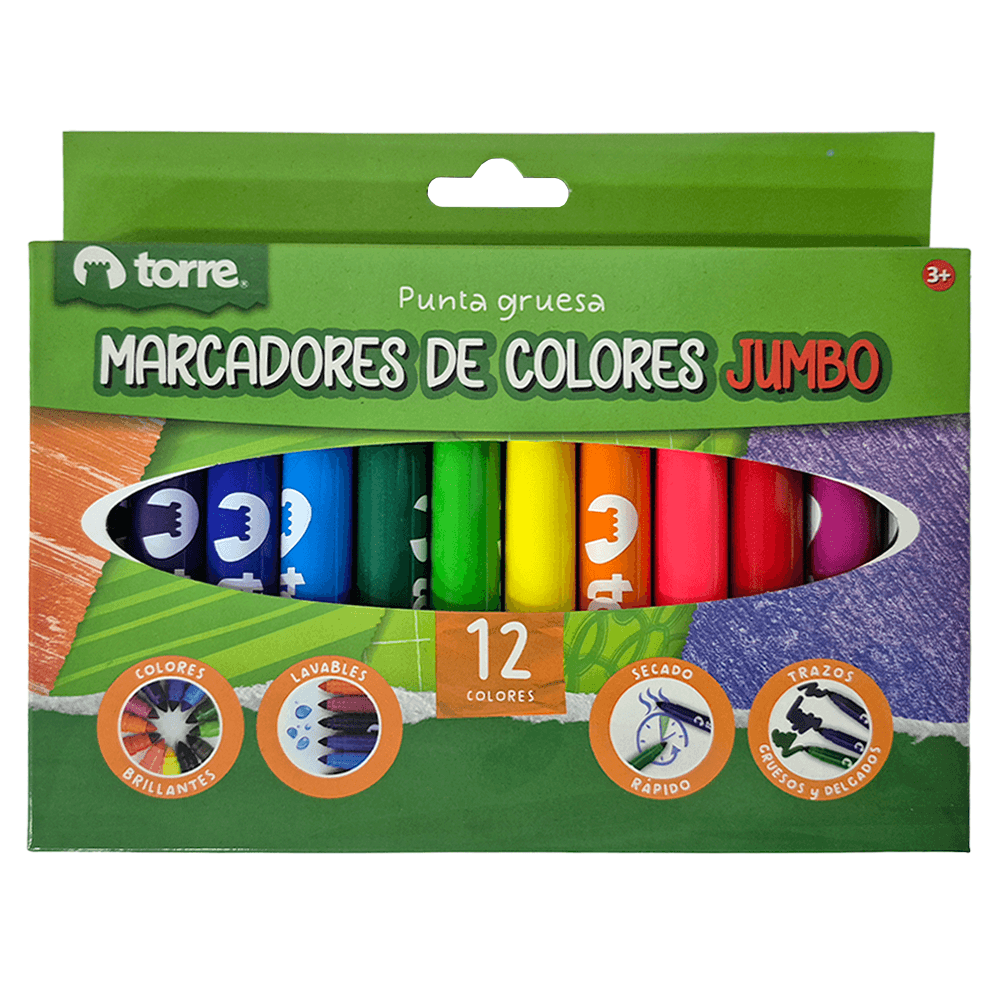 Plumon Escolar Jumbo 12 Colores Torre