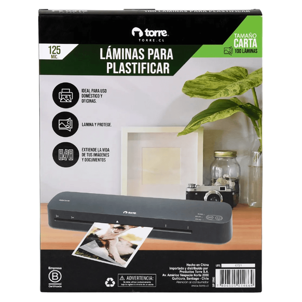 100 Laminas CARTA/A4 para termolaminar/plastificar de 125 micrones 222x305mm